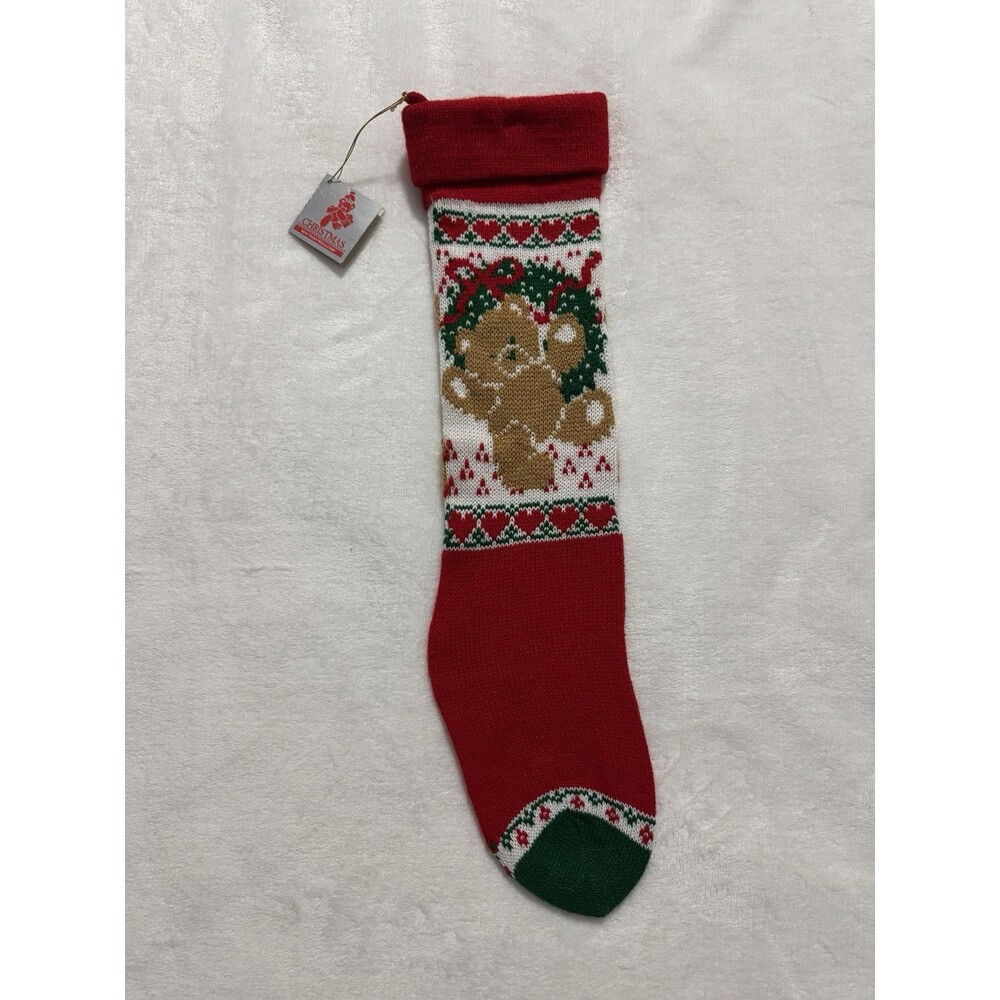 Gibson Teddy Hugglesbie Christmas Stocking Knit Teddy Bear Vintage